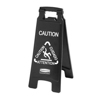 Rubbermaid Executive Series Multi-Lingual Caution Sign 1867505, 2-Sided, Black